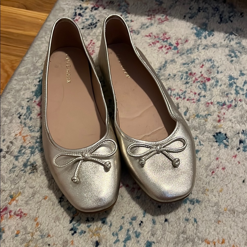 Cole Haan Gold Flats with Bow Detail